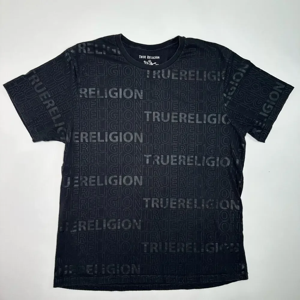 True Religion Allover Print Logo Black Cotton Tee